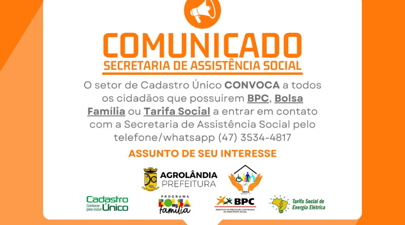 COMUNICADO – Secretaria de Assistência Social